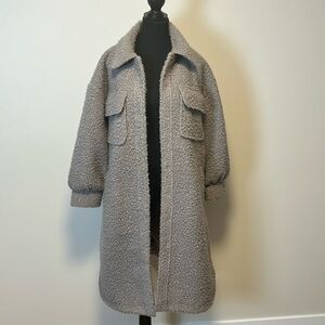 Weekend Vibes Grey Teddy Coat Button Jacket Sz10